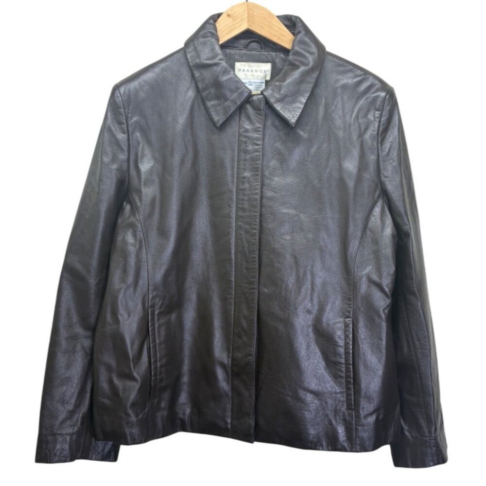 Vintage 90s/YK2 Paradox Jacket Brown Leather Zip/Snap Front Pockets Sz 1X #g